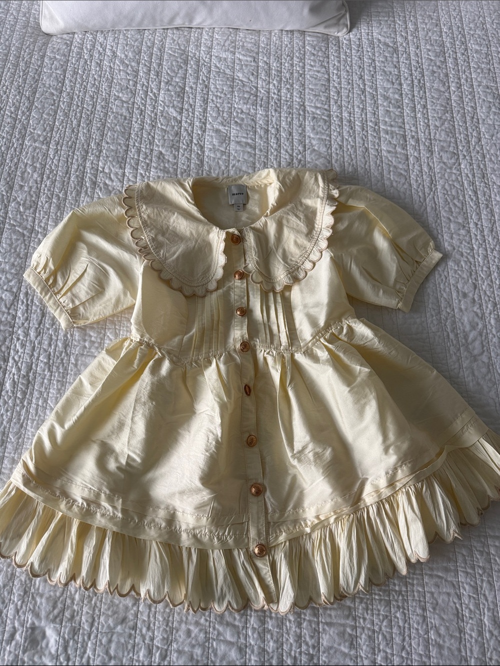 Maeve Pale Yellow Ruffled Button-Front Short Sleeve Top